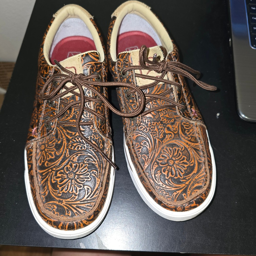 Twisted X Kicks Women 6.5 Tooled Leather Floral Western Moc Sneakers WCA0093